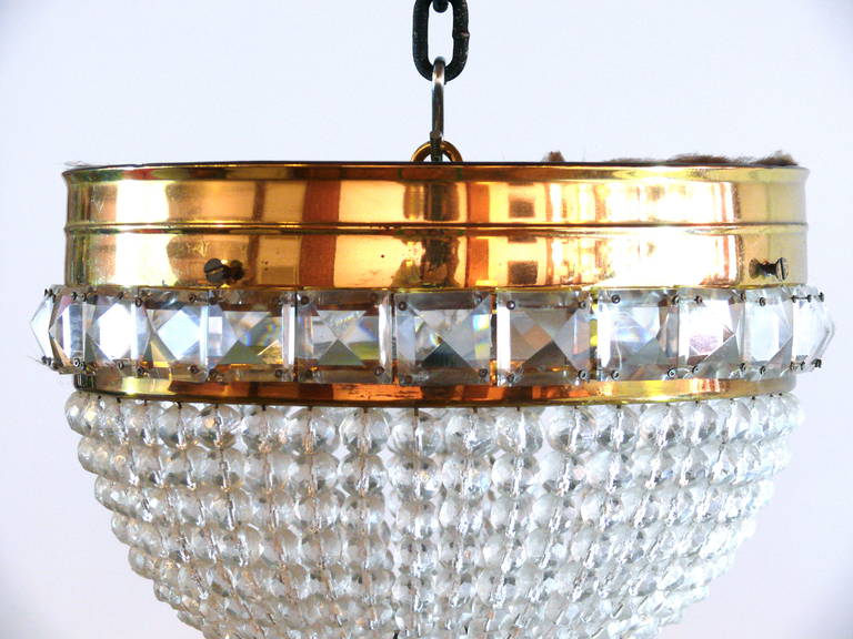 20th Century Crystal Beaded and Brass Dome Chandelier