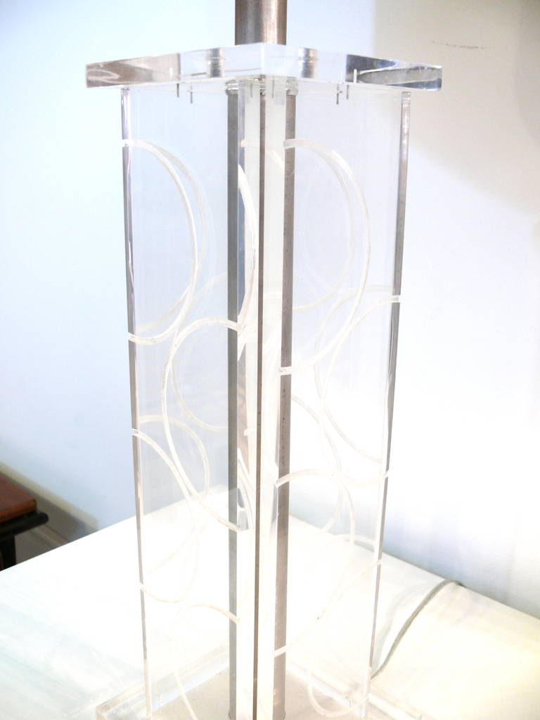 Pair of Incised Lucite Lamps 1