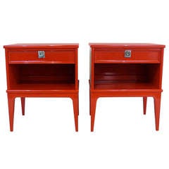 Pair of Red Lacquered End Tables