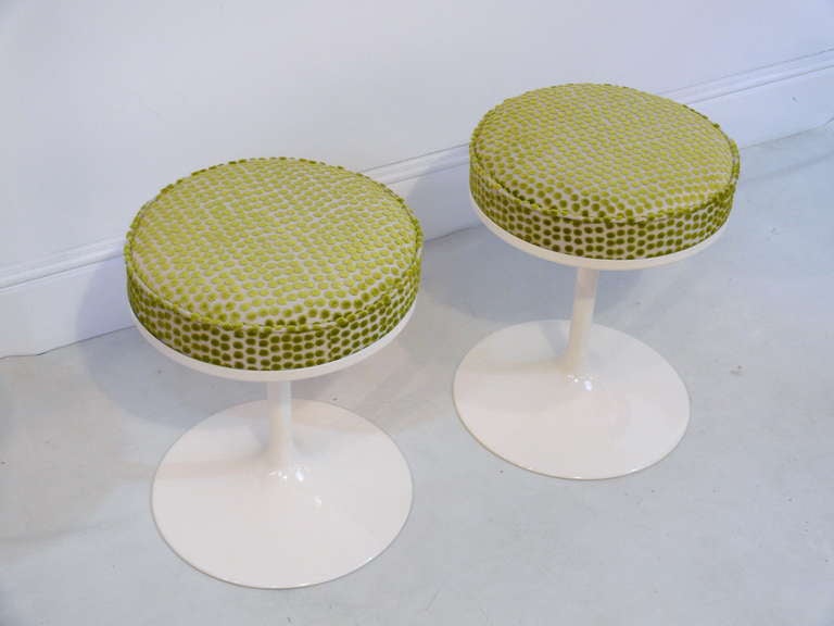 Metal Pair of Upholstered Tulip Stools/Ottomans