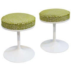 Vintage Pair of Upholstered Tulip Stools/Ottomans