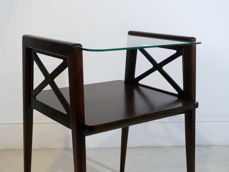 Mid-Century Modern Pair of Elegant Tiered End Tables