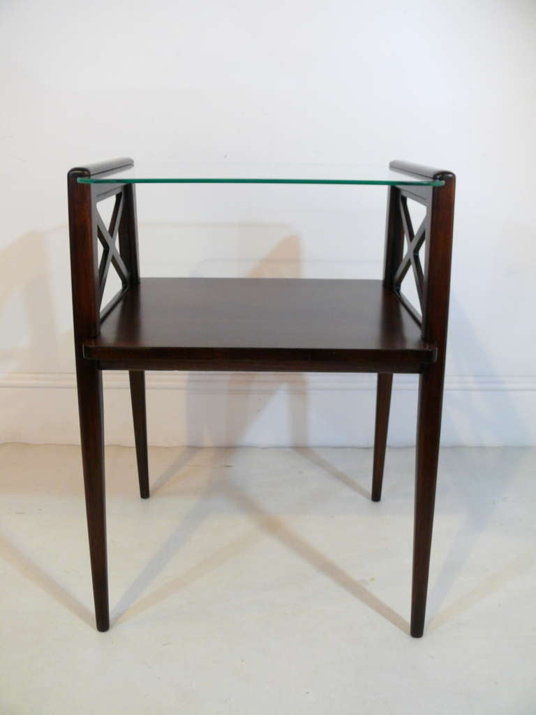 Walnut Pair of Elegant Tiered End Tables