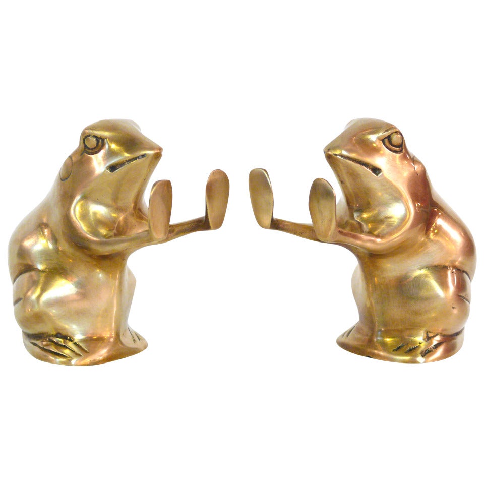 Pair of Brass Toad Bookends