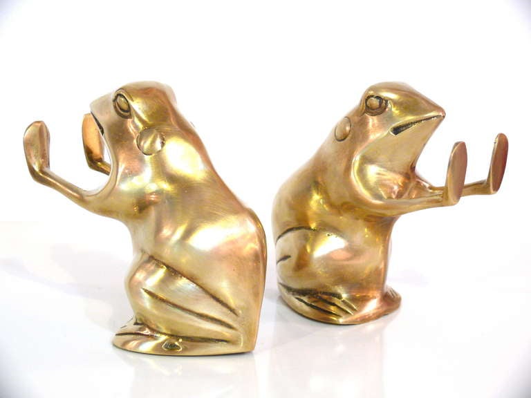 American Pair of Brass Toad Bookends