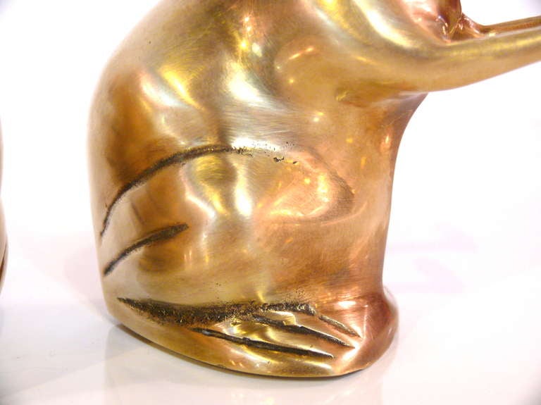 20th Century Pair of Brass Toad Bookends