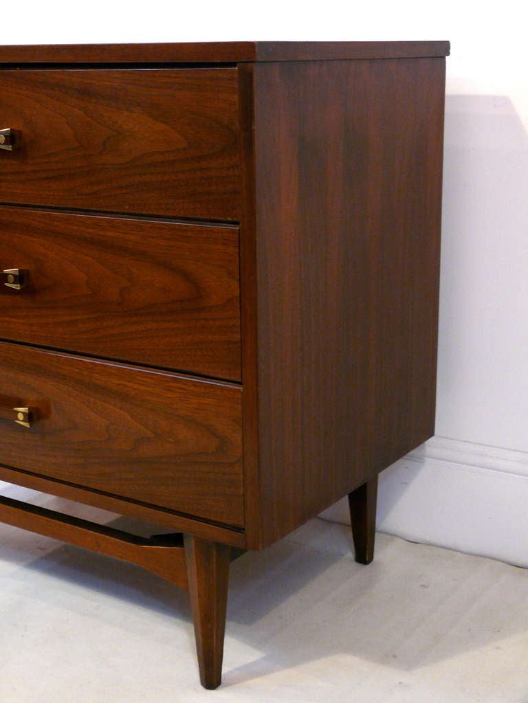 Brass Pair of Three Drawer, Mid-Century Chests