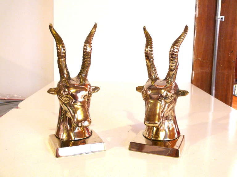 Mid-Century Modern Pair of Brass Gazelle Bookends