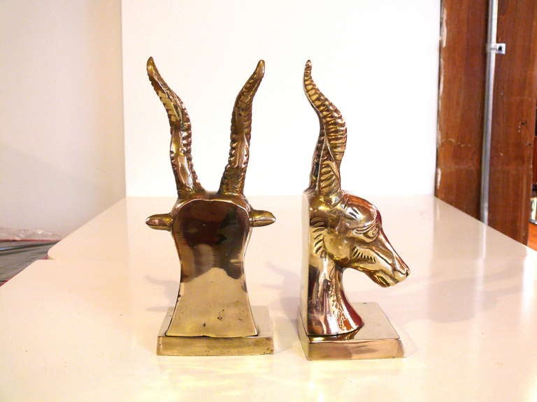 20th Century Pair of Brass Gazelle Bookends