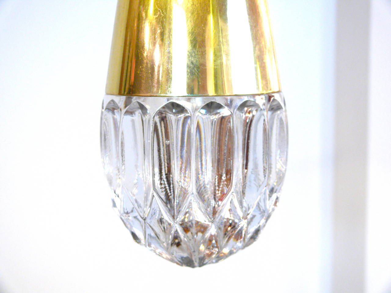 Brass Ice Glass Three-Light Hanging Fixture by Kaiser