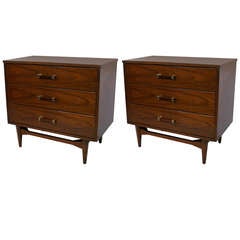 Pair of Three Drawer, Mid-Century Chests