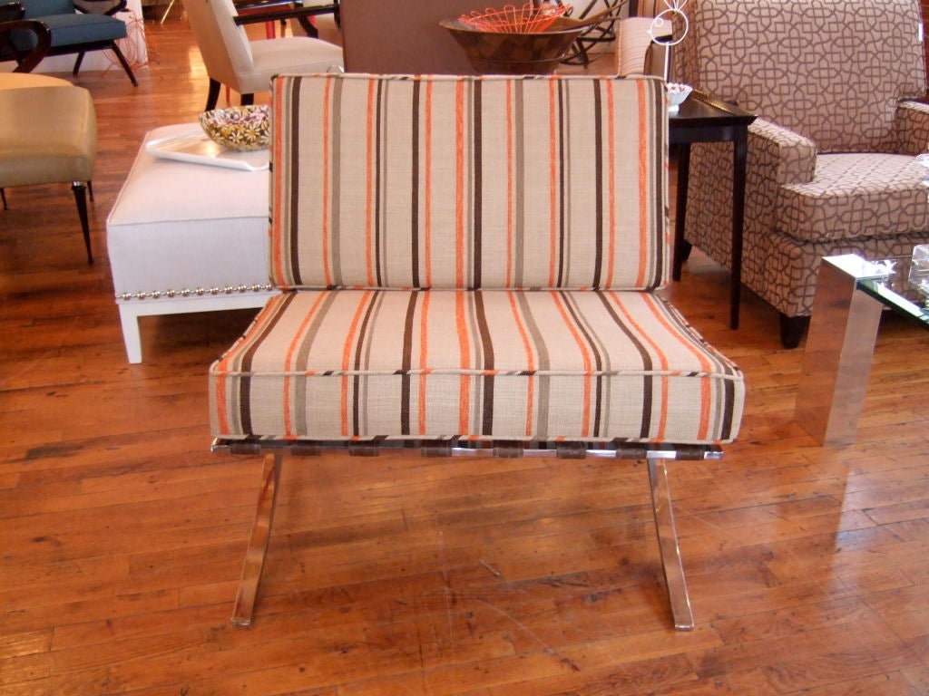 Striped Barcelona Chair In Excellent Condition In New York, NY