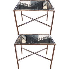 Pair of Chrome Faux Bamboo and Mercury Mirror End Tables