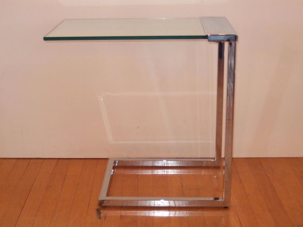 Late 20th Century Chrome and Glass Cantilevered Side Table