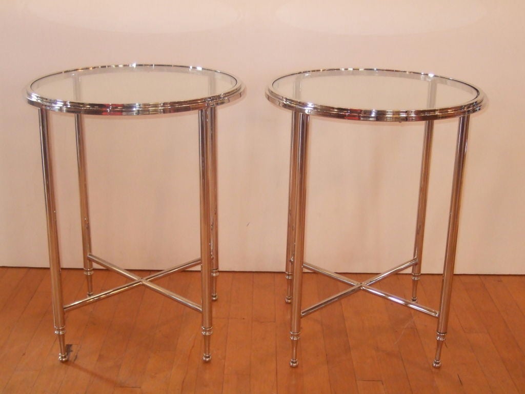 Pair of Mid Century Round Chrome End Tables