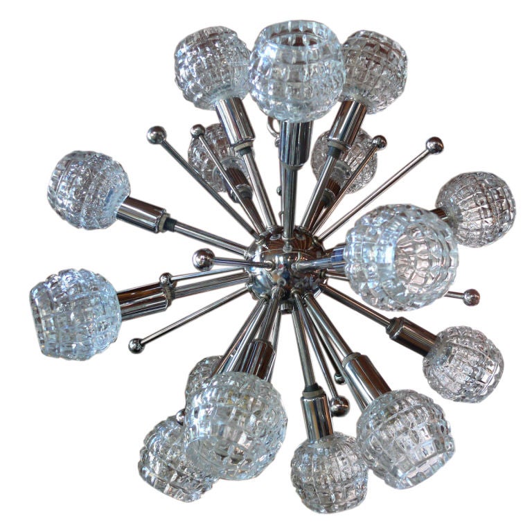 Italian Chrome and Cut Glass Sputnik Chandelier