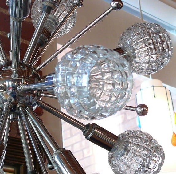 Mid-Century Modern Italian Chrome and Cut Glass Sputnik Chandelier