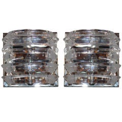 Pair of  Lucite and Nickel Sconces