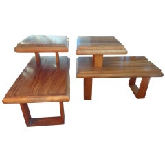 Pair Of Custom Made Tiered Walnut End Tables