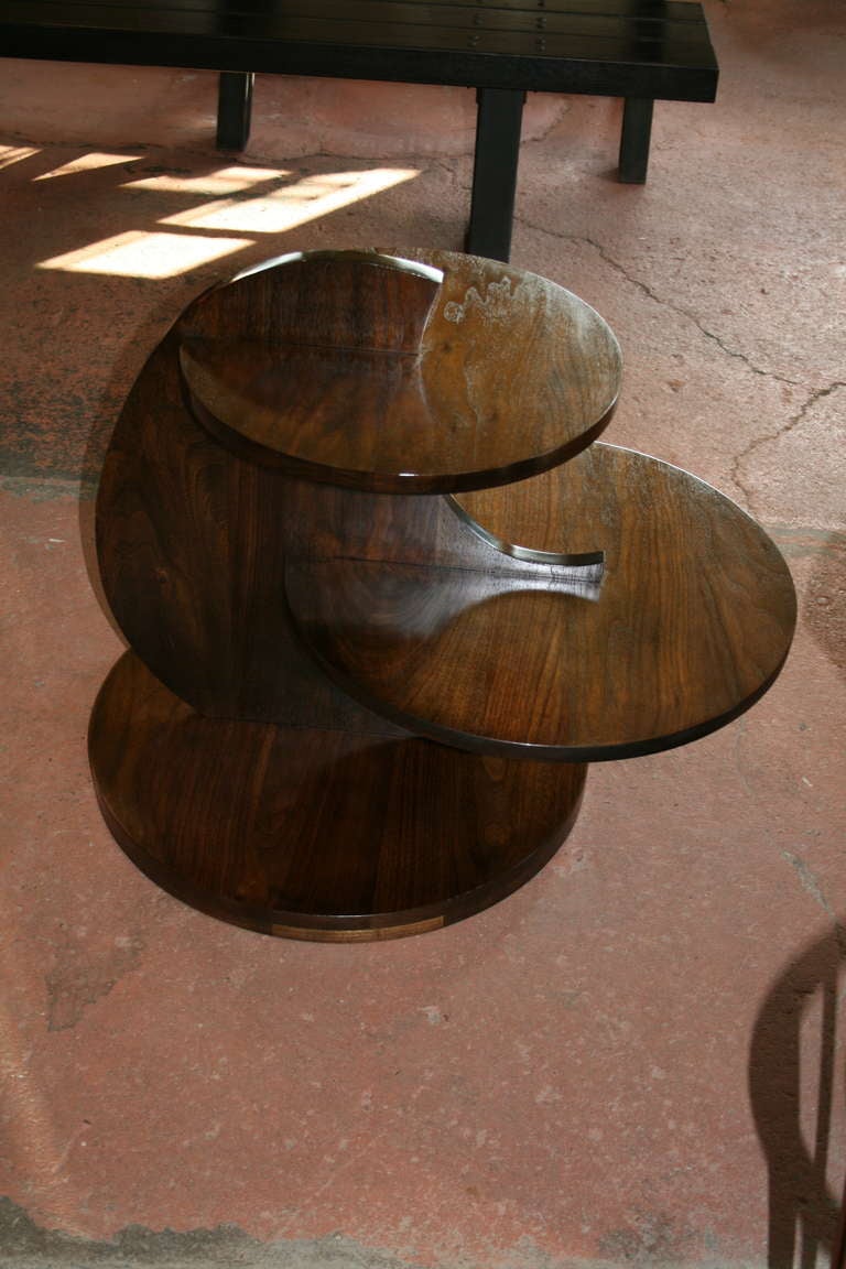 Contemporary Tiered Circles Side Table in Walnut