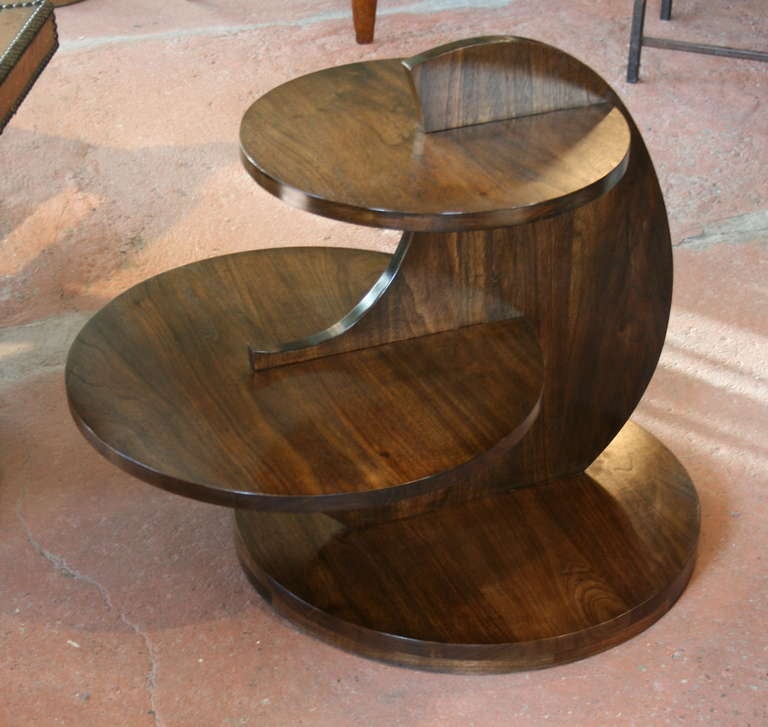 Art Deco Tiered Circles Side Table in Walnut