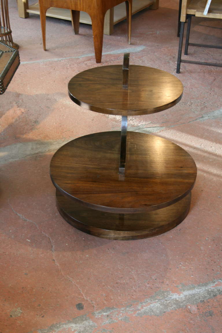 Wood Tiered Circles Side Table in Walnut