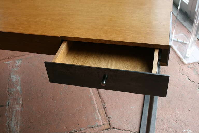 French Steel and Wood Desk in the International Style