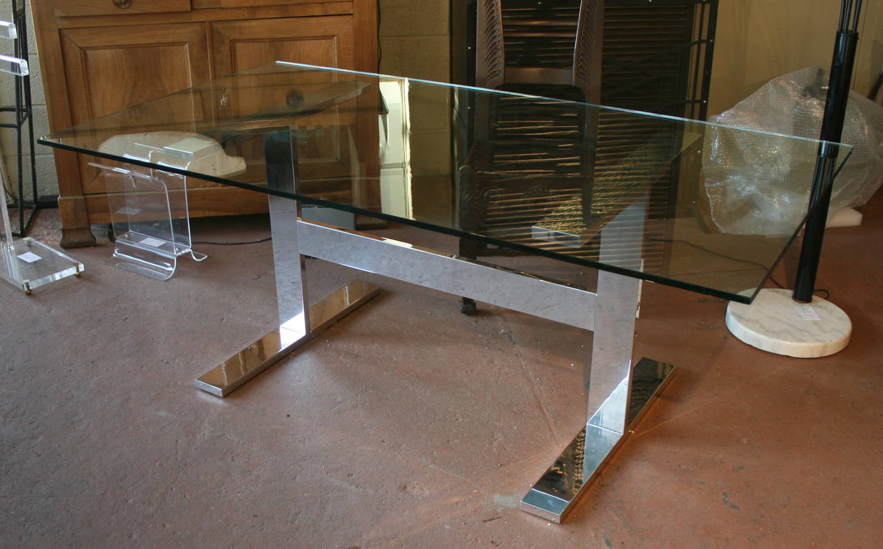 Italian Polished Aluminum Trestle Table
