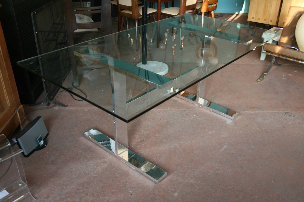 Late 20th Century Polished Aluminum Trestle Table