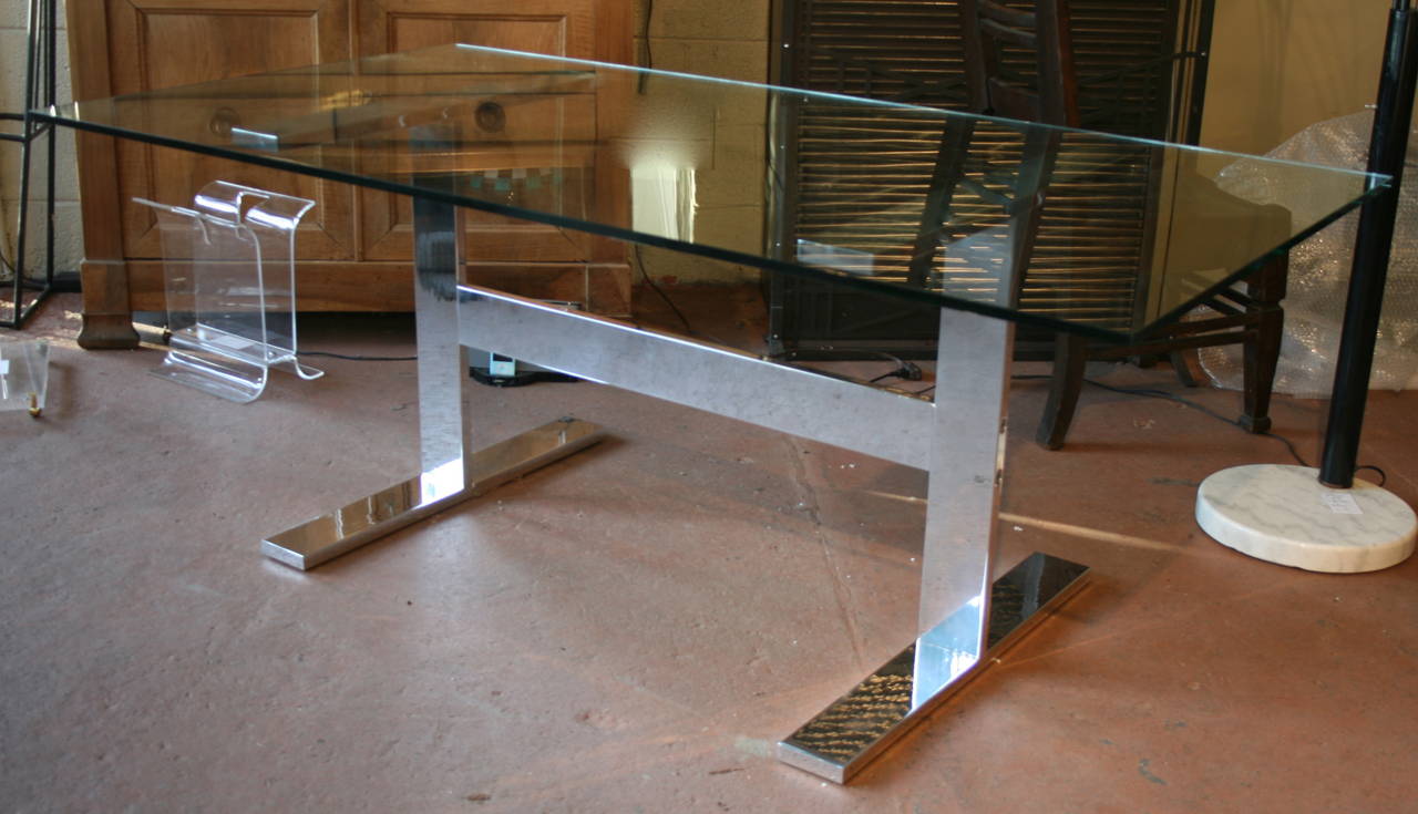 Mid-Century Modern Polished Aluminum Trestle Table