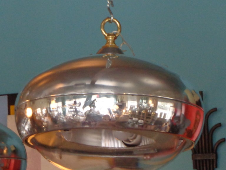 Pair Of French Large Polished Aluminum Lights, Original Perspex Shades