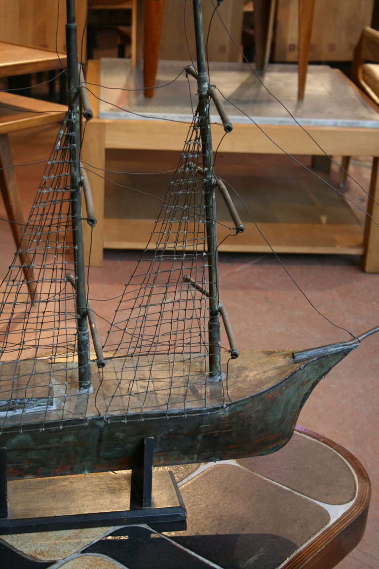 Full Bodied Three Masted Ship Copper Weathervane In Excellent Condition In Pound Ridge, NY