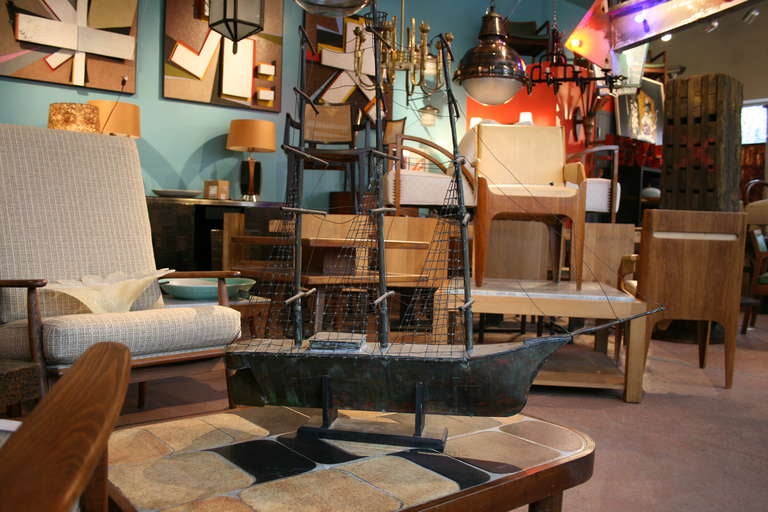 Full Bodied Three Masted Ship Copper Weathervane