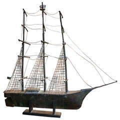 Full Bodied Three Masted Ship Copper Weathervane