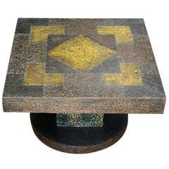 Hammered Incised Copper Panel Coffee Table