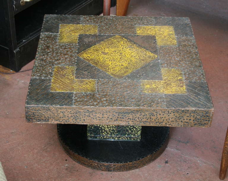 Hammered Incised Copper Panel Coffee Table