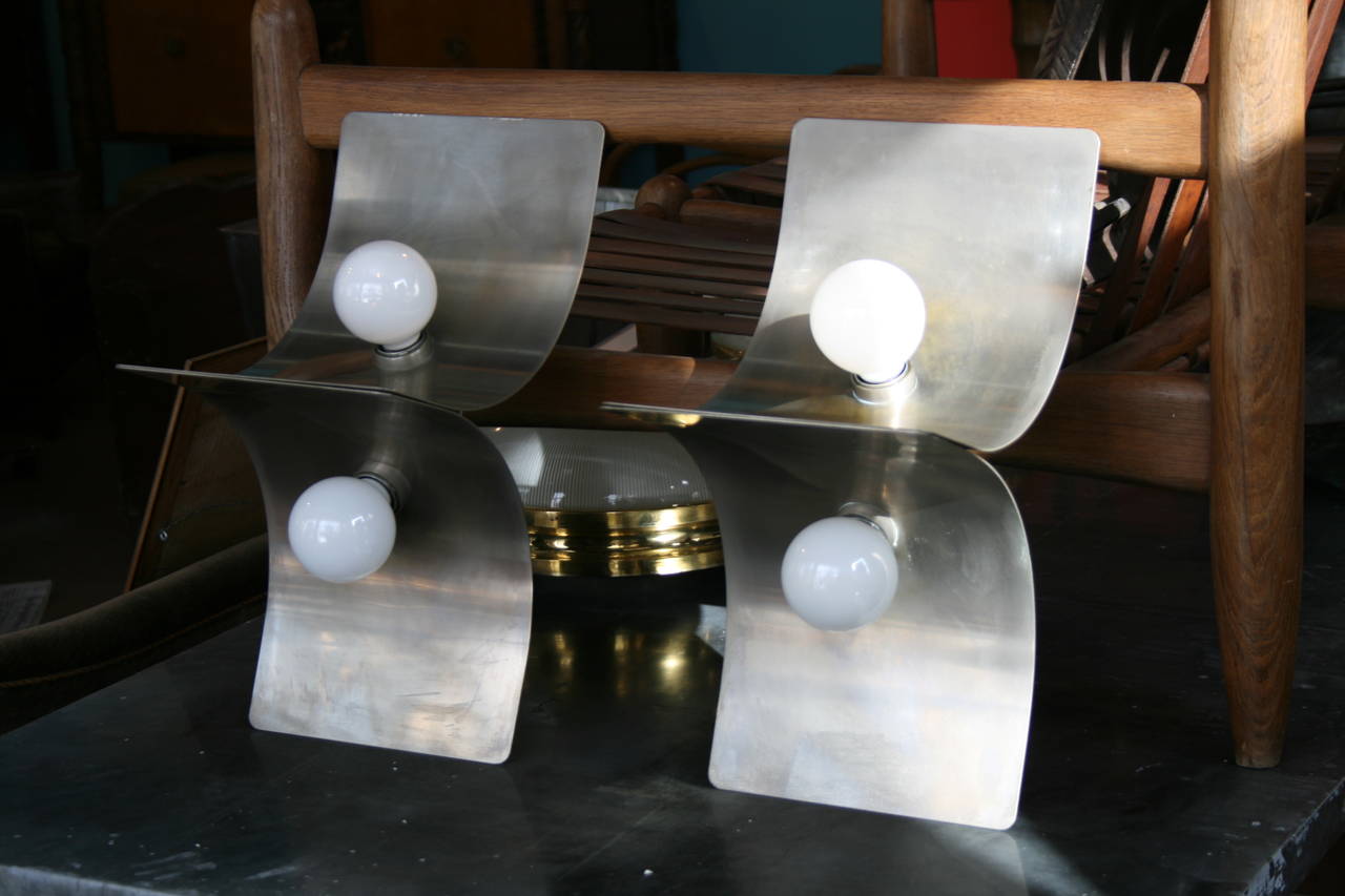Late 20th Century Pair of Large Folded Steel Wall Lights in the Style of Monnet
