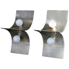 Pair of Large Folded Steel Wall Lights in the Style of Monnet