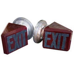 Vintage Art Deco Ruby Glass Double-Sided Exit Sign Sconces