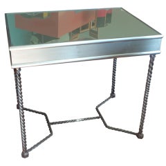 Unusual Hand Wrought Steel Mirrored Side Table