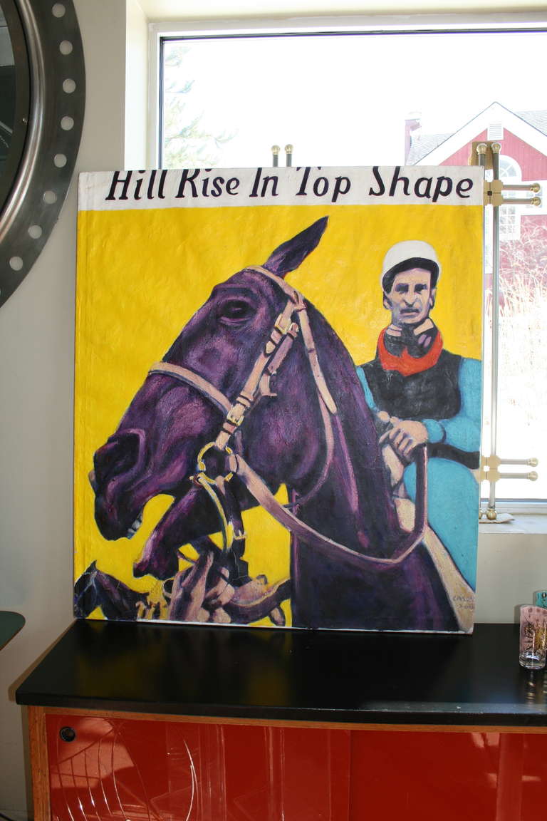 Large Vibrant Race Horse Painting In Good Condition In Pound Ridge, NY