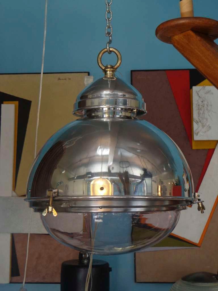 Industrial Large Polished Aluminium Pendant Light With Original Glass