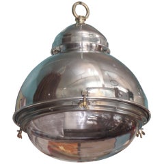 Large Polished Aluminium Pendant Light With Original Glass