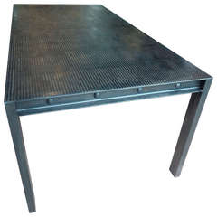 Steel Parsons Dining Table with Perforated Metal Top