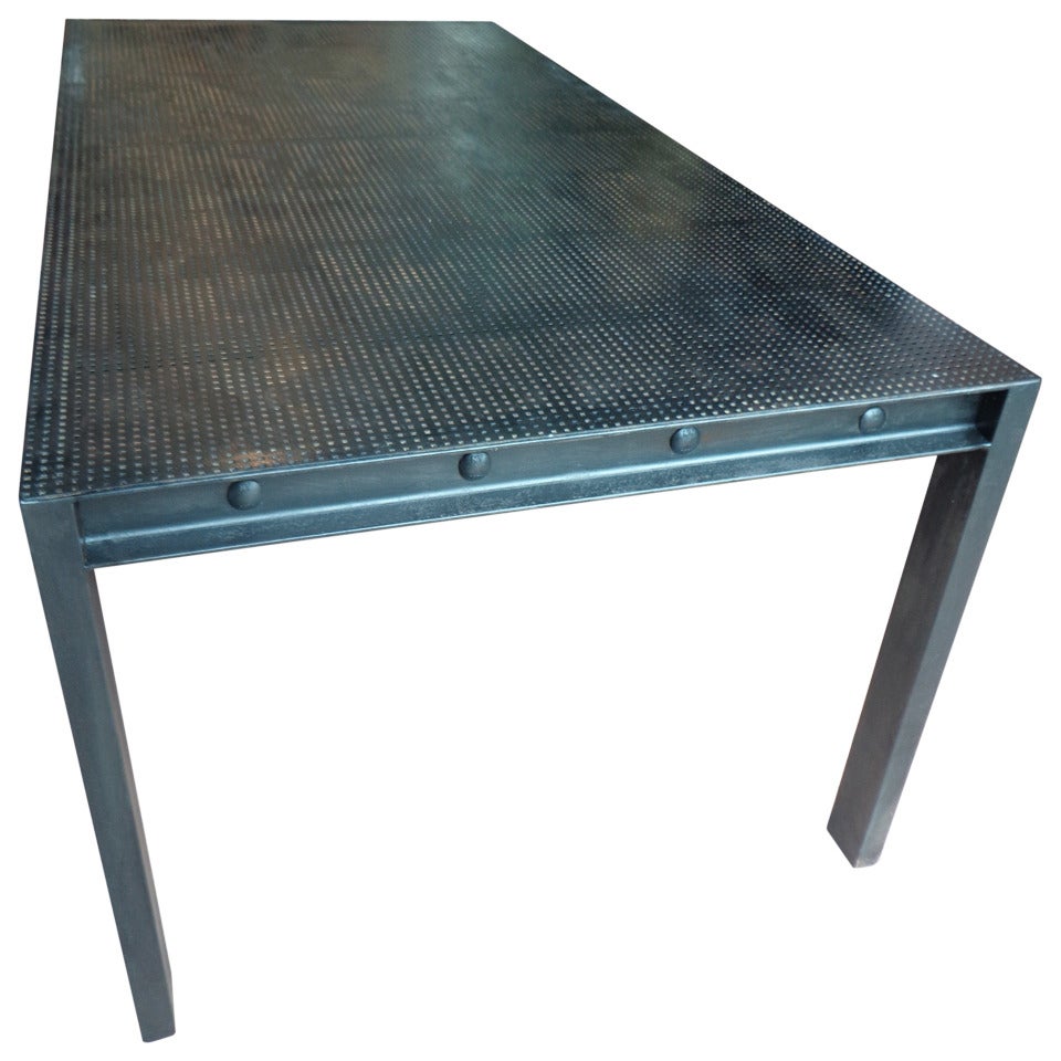 Steel Parsons Dining Table with Perforated Metal Top