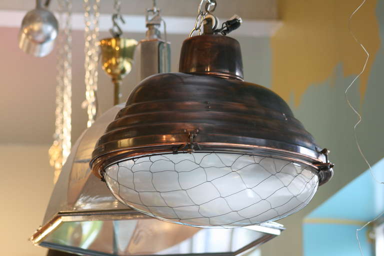 French Copper Oval Pendant Lanterns