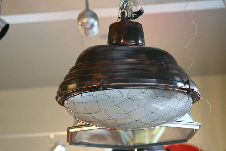 Copper Oval Pendant Lanterns In Excellent Condition In Pound Ridge, NY