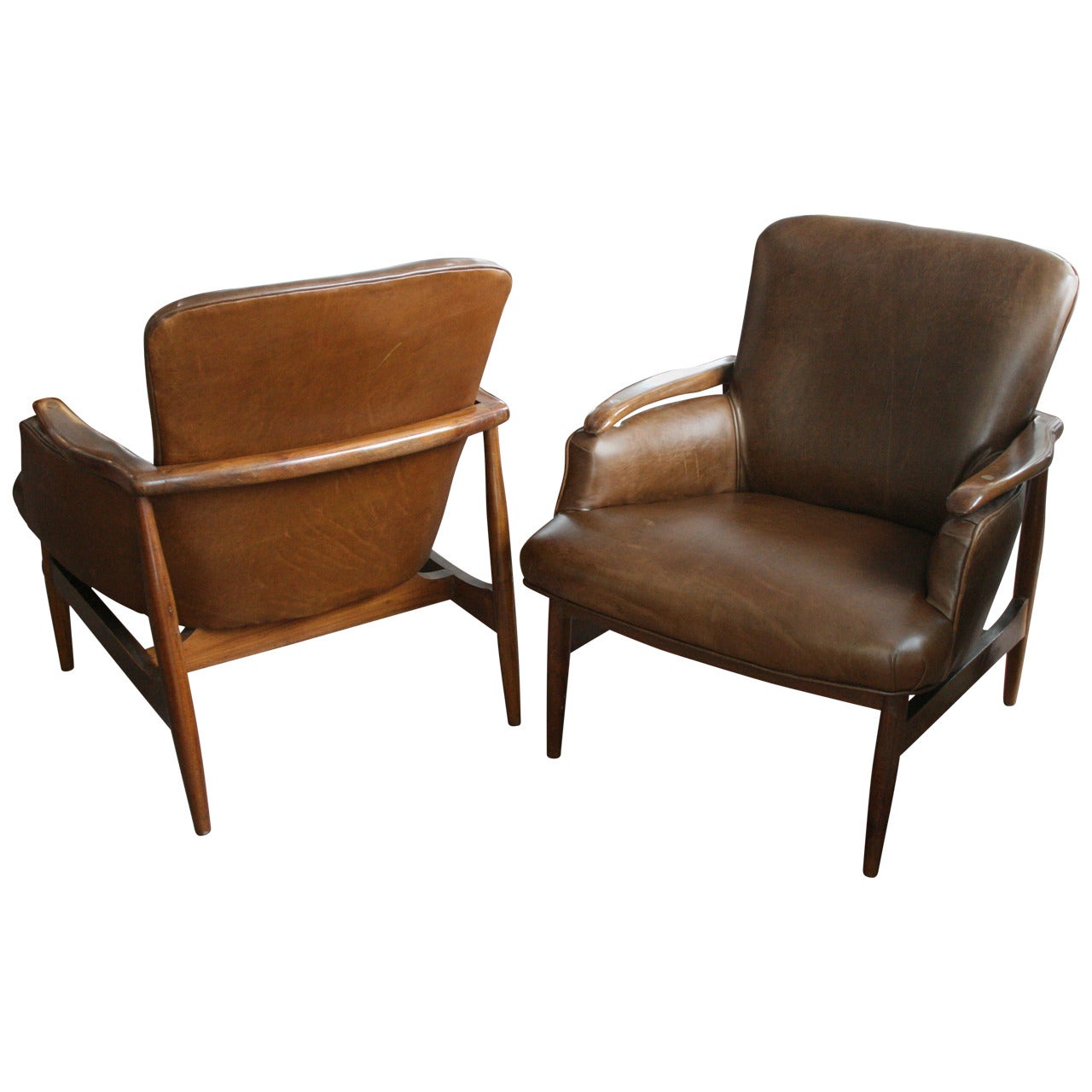 Pair of Elegant Italian Leather Armchairs