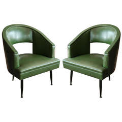 Pair Of Barrel Tub Chairs With Cutout Backs And Metal Legs