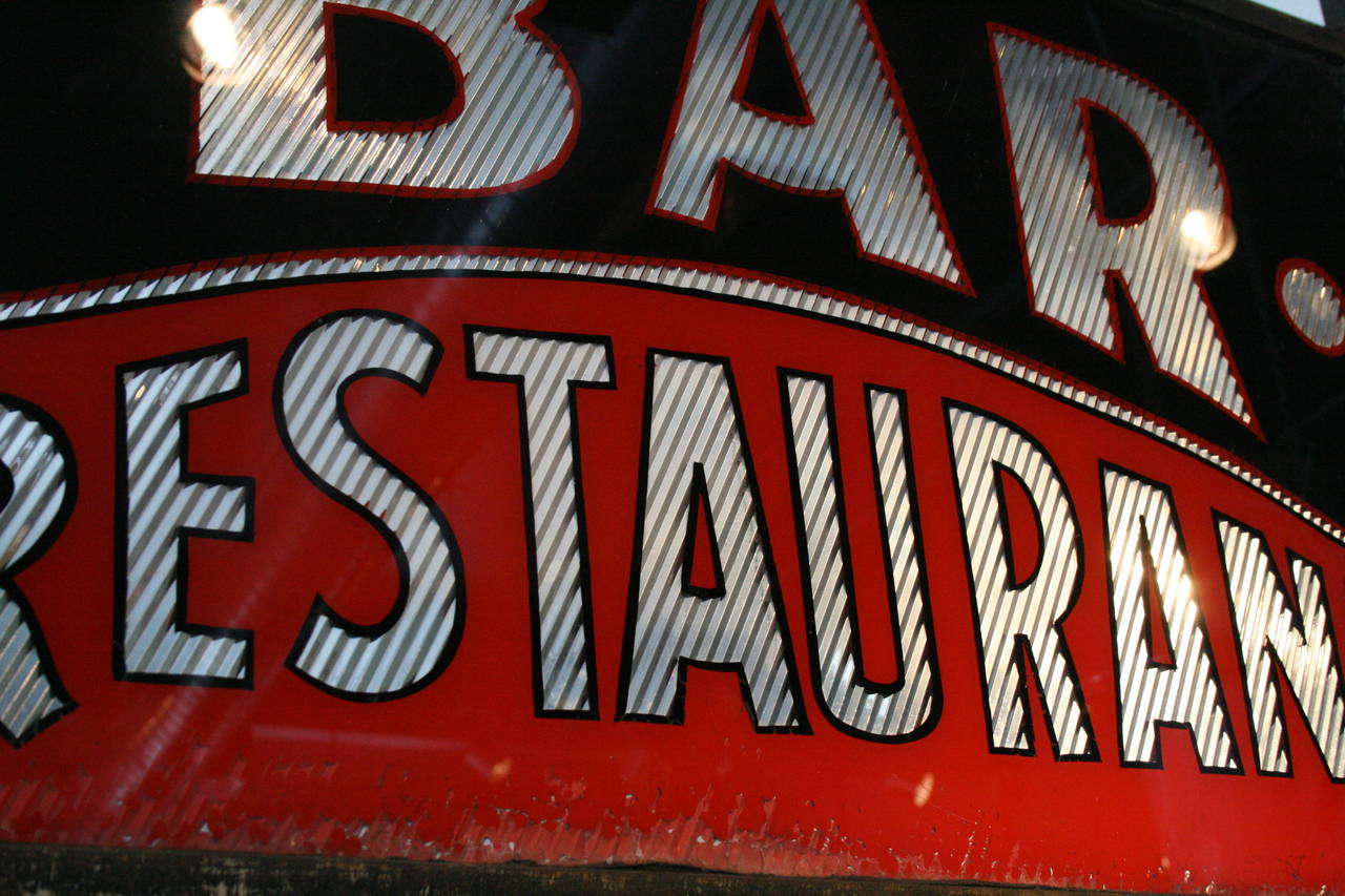 Mid-Century Modern Double-Sided Glass Bar Restaurant Sign